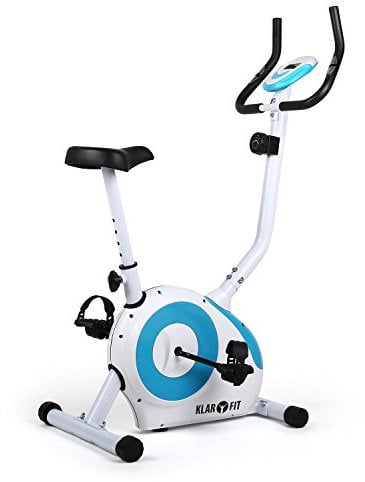 Klarfit Heimtrainer Fahrrad für Ausdauertraining, Heimtrainer mit Pulsmesser, Leiser Hometrainer, Beintrainer für Zuhause, mit Trainingscomputer, für max.100kg Körpergewicht, Weiß-Blau