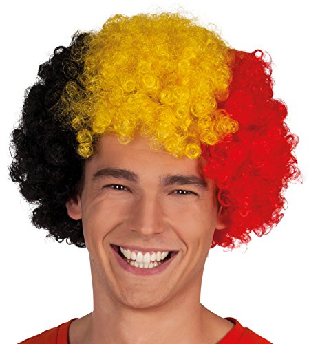 Boland 61903 - Erwachsenenperücke Afro Belgien, schwarz/gelb/rot, Fan-Accessoire