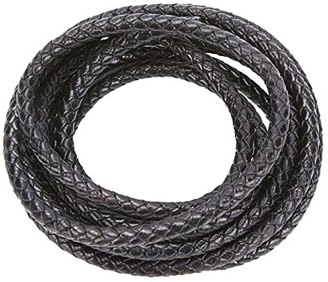 PandaHall Elite Precio por 1 Bolsa Cuerda Trenzada de Cuero Genuino, Negro, 6mm