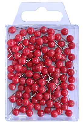 WEDO 56102 Markierungsnadeln (Rundkopfnadeln, Nadellänge 16 mm, Kopfdurchmesser 6 mm) 100 Stück, rot