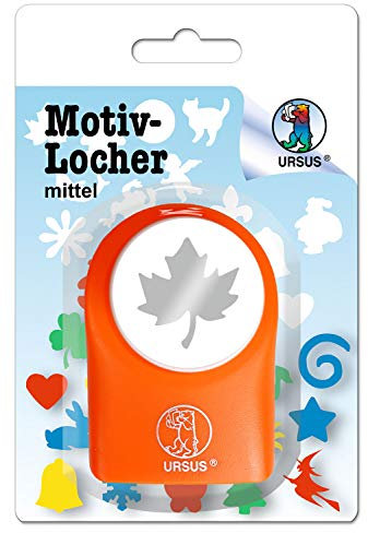 Ursus 19520014 - Motivlocher mittel, Ahornblatt, aus orangenem Kunststoff mit Metallstanze, Durchmesser ca. 25,4 mm, für Papierqualitäten von 160-220 g/qm, mit Druckknopffunktion
