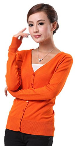Mooncolour Womens 24 Colors Knit Outwear Autumn Cardigan Sweater, Orange, UK14
