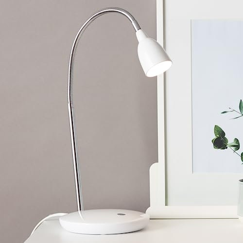Lightbox LED Schreibtischlampe mit warmweißem Licht - Höhe 40cm - moderne Tischleuchte mit Flexarm und Schalter - aus Kunststoff/Metall - in Eisen/Weiß