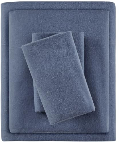 Sleep Philosophy True North Kuscheliges Flanell-Bettwäsche-Set, warm, 100% Baumwolle, Motiv: Tiere, Sterne, niedlich, ultraweich, für kaltes Wetter, Queen-Size-Bett, Blau, einfarbig, 4-teilig