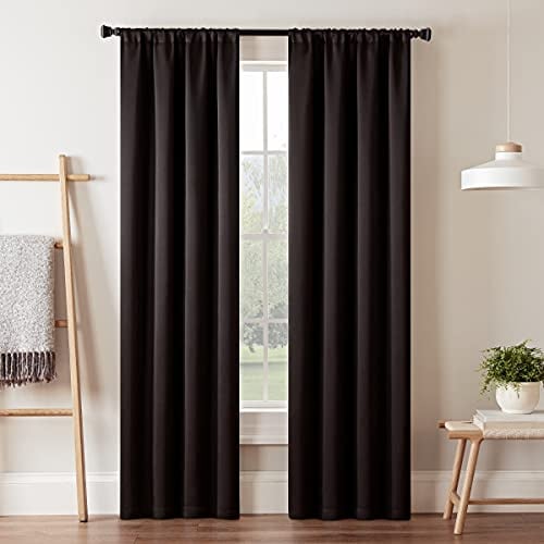Eclipse Verdunkelungsvorhänge für Schlafzimmer, isoliert, verdunkelnd, Einzelpaneel, Stangentasche, für Wohnzimmer, 94 x 160 cm, Schwarz