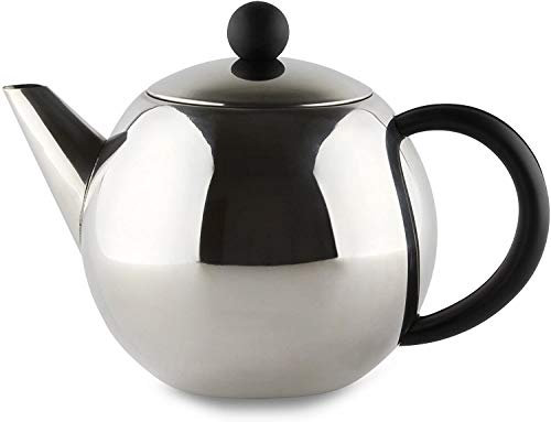 Cafe Ole Rondo Stainless Steel Tea Pot Easy Pour Teapot with Infuser Basket 50oz,Bakelite Handle,Black,1500ml