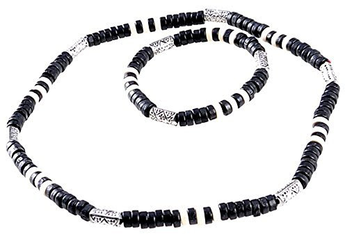DonDon Halskette und Armband mit Echtholzperlen im Surfer Beach Look