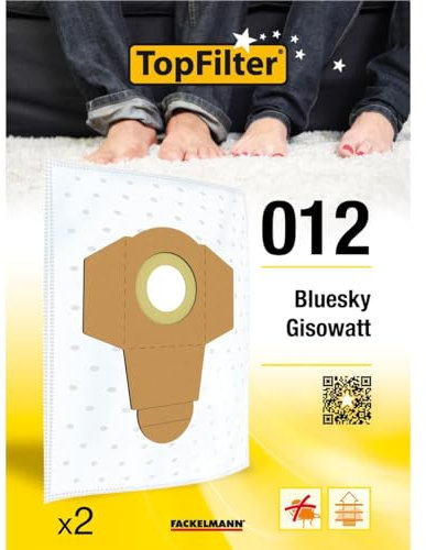 TopFilter 012, 2 sacs aspirateur pour Bluesky, Gisowatt, boîte de sacs d'aspiration en non-tissé, 2 sacs à poussière (60 x 30 x 0,1 cm)