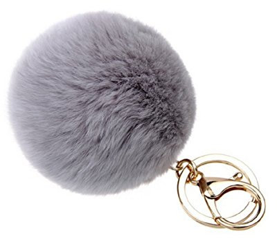 NOVAGO Porte Clé Pompon en Vrai Poil de Lapin, Doux au Toucher Garanti (Gris Clair)