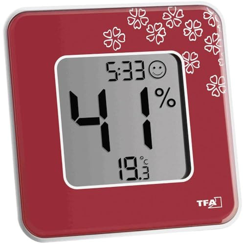 TFA Dostmann Style Digitales Thermo-Hygrometer, Innentemperatur, Luftfeuchtigkeit, Komfortzonen, für ein gesundes Raumklima, (L) 105 x (B) 14 (41) x (H) 105 mm