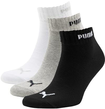 PUMA Unisex Puma Quarter 3 Pair Pack Assorted Socks, Grey/White/Black, 11-Sep UK