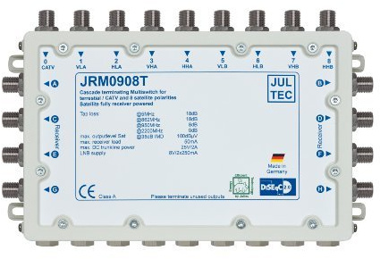 JULTEC JRM0908T 2 Satelliten Multischalter 9/8 für 8 Teilnehmer Receivergespeist ohne Strom/Stromanschluss, Druckgussgehäuse, Neueste Generation