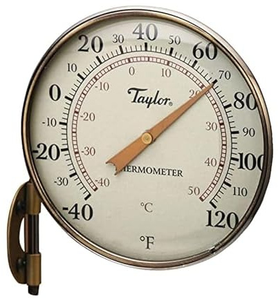 Taylor Heritage Metal Dial Thermometer, Easy to Read Numbers for Patio, Pool, and Indoor Areas, Bronze Trim, 4.25-Inch