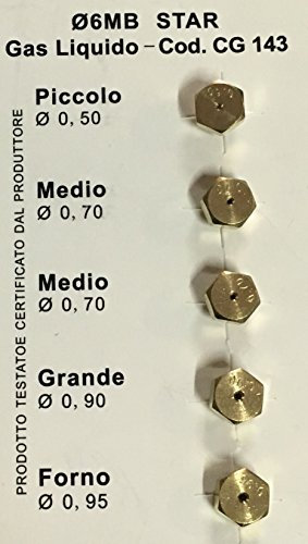 ELETTROGEA Inyectores universales GLP, Cilindro de Gas LPG de 6mm de diámetro, 6Mb, Horno Grande, 2 medianos y pequeños