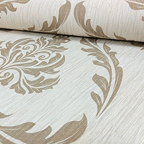 Debona Glitter Encrusted Vinyl Wallpaper Damask Ivory/Gold 9030 Full Roll