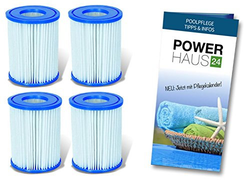 Bestway 58094 Filterkartusche Große II, 2 x Doppelpack (4 Kartuschen) mit POWERHAUS24 Pflegefibel! - Auch für Intex® geeignet