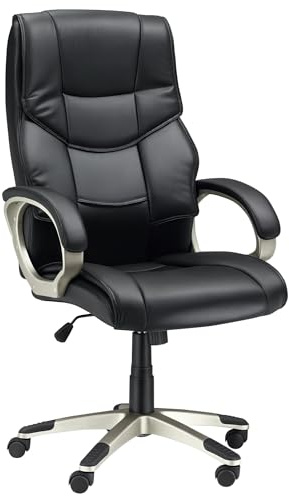 HOMCOM Bürosessel mit Wippfunktion Chefsessel 70 x 58 x 114–124 cm Schwarz | Bürostuhl, Schreibtischstuhl, Ergonomischer Drehstuhl, Sportsitz, Hoher Rückenlehne, Kunsterleder, Metall