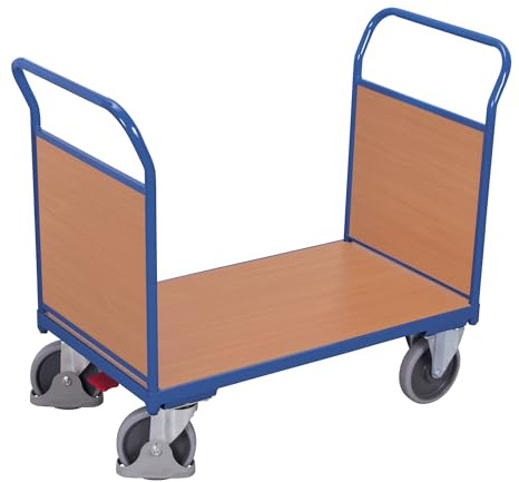 Doppel Stirnwandwagen mit Holz RAL5010 Enzianblau Stirnwagen Schiebebügelwagen