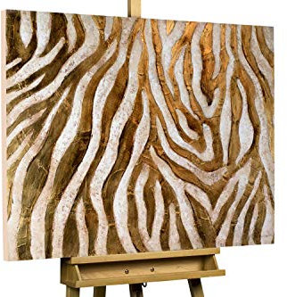 KunstLoft Leinwandbild | 100% HANDGEMALT | 100x75cm | Gemälde 'Golden Zebra' | Zebra | Gold | Wandbild Wohnzimmer