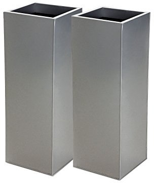 VIVANNO 2er Set Zink Blumenkübel Pflanzkübel Block Design 65 cm, Silber