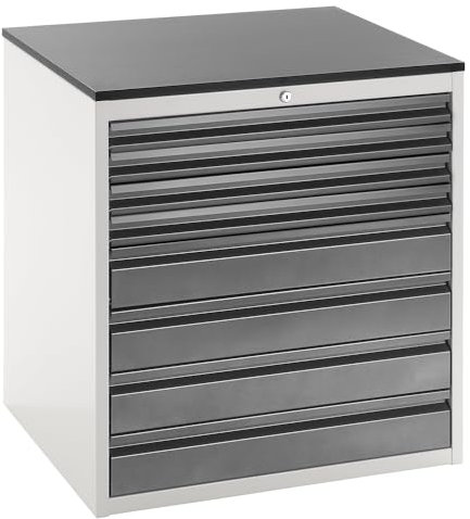 RAU | Schubladenschrank mit Teleskopführungen | Höhe 820 mm | Schubladen 4 x 60 | 4 x 120 mm | lichtgrau/anthrazit | Breite 770 mm