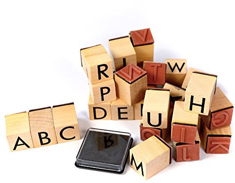Frau WunderVoll 26-teiliges Stempelset Alphabet inkl. Stempelkissen/Motivstempel Textstempel Gummi Holz Gummistempel Stempel Gastgeschenk Stempel Hochzeit Ministempel Dekostempel Stempel Buchstaben