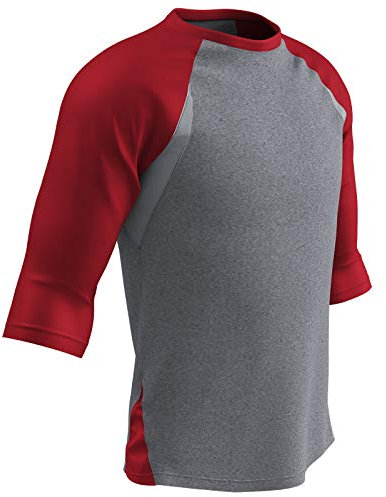 CHAMPRO Extra Innings Baseball-Shirt, 3/4-Ärmel, Größe M, Grau, Unisex-Kinder, BS25YGRSCM, Grauer, schräger Ärmel, Jugend Medium