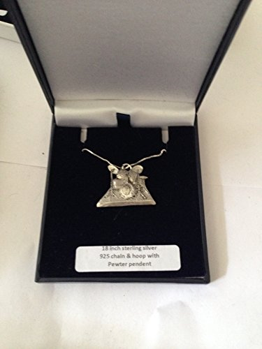 Halskette mit Schlagzeug-Emblem aus englischem Zinn, 925er Sterlingsilber, 66 cm