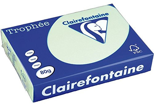 Clairefontaine 1882C - Ries Druckerpapier / Kopierpapier Trophee, Pastell Farben, DIN A3, 80g, 500 Blatt, Grün, 1 Ries