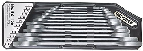 GEDORE Doppelmaulschlüssel Satz, Set 12-teilig im Halter, SW 6-32 mm, metrisch, flach, Schraubenschlüssel Set, matt verchromt, H 6-120