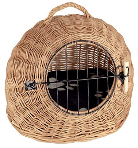 Tigana - Korbhöhle Transportkorb Transporthöhle Katzenhöhle aus Weide 45 cm Natur (+ Kissen in Schwarz)
