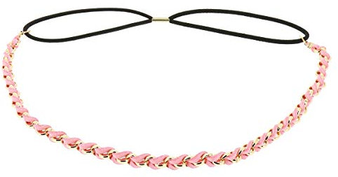 Rosa Damen Haarband - Goldenes Suede Geflochtenes Hairband, Samtaspekt - Einheitsgrößer Dünnes Stirnband - Hochzeit Vintage Headband - Original Look Boho, Hippie