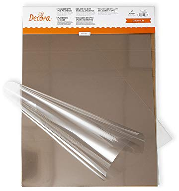DECORA, 0160720 Fogli in PVC per Alimenti, Utili per Foderare Stampi a Cerniera e Cerchi Inox, Perfetti per Realizzare semifreddi o per Creare Decorazioni in Cioccolato, Confezione da 10 pz