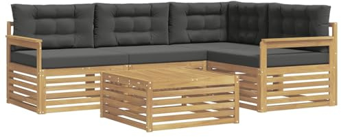 vidaXL Outdoor-Sofagarnitur 6 pcs Weiß und Anthrazit Polyester, Patio Loungeset, modernes Sofa für draußen, wetterbeständiger Gartenspaß, Bequeme Terrassenmöbel