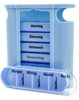 Medikamentendosierer blau Tablettenbox 4er Set (=4Stück) Pillendose Tablettendose 7 Tage / 1 Woche Original Tiga-Med Qualität