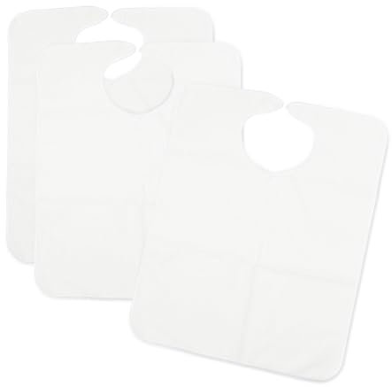 Ti TIN 3er Pack-Lätzchen für Erwachsene, 50x60 cm | Frottee Latz mit wasserdichtem Plastikfutter und Klettverschluss, Material: 73% Baumwolle, 27% Polyester, Farbe: weiß
