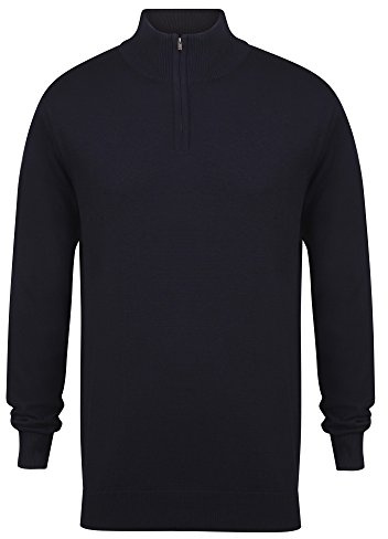 Henbury Mens 1/4 Zip Long Sleeve Jumper (2XL) (Navy)