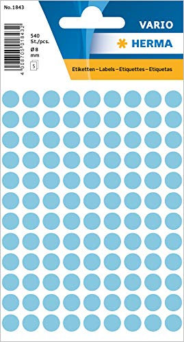 HERMA 1843 Punktaufkleber Klebepunkte hellblau, 540 Stück, Ø 8 mm, 108 pro Bogen, selbstklebend, Markierungspunkte für Kalender Planer Basteln, matt, blanko Papier Farbpunkte Etiketten Aufkleber
