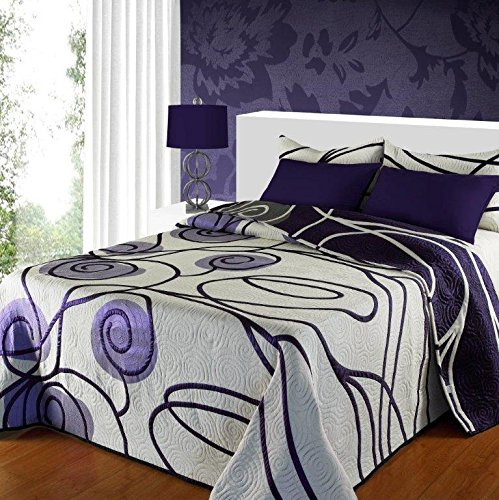 Algodonea Colcha Reversible Estampada en Tonos malvas y Lilas. Varias Medidas. (135 cm.)