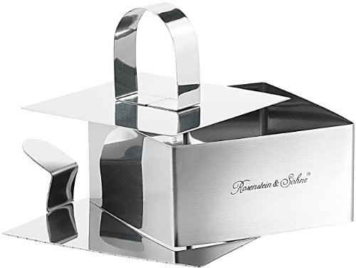 Rosenstein & Söhne Backrahmen: Speisering eckig, 3-tlg., mit Heber und Stampfer (Speisering Edelstahl, Dessert und Set, Backblech)