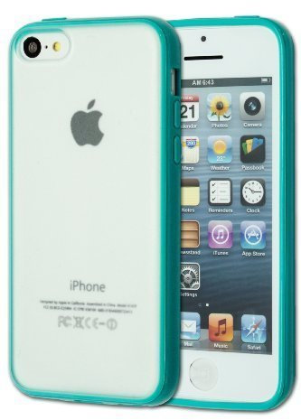 TPU Bumper With Clear Frostedhard Back Case For Apple iPhone 5C - Turquoise + Screen Protector