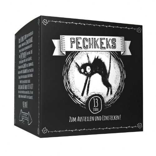 Pechkeks Designbox mit 13 Stück - zum Austeilen und Einstecken! Schwarze Kekse - Schwarzer Humor. Der dunkle Zwilling vom Glückskeks