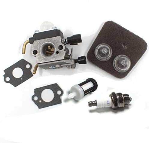 HURI Carburateur + Bougie d'Allumage + Filtre à Essence +Filtre à Air + Pompe d'Amorçage pour Coupe-bordure STIHL FS38 FS45 FS45C FS45L FS46 FS46C FS55 FS55C FS55R FS55RC KM55 HL45