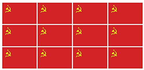 Mini Aufkleber Set - Pack glatt - 50x31mm - selbstklebender Sticker - UDSSR - Flagge - Banner - Standarte fürs Auto, Büro, zu Hause und die Schule - 12 Stück