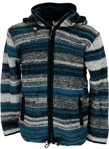GURU SHOP Kuschelige Gefütterte Strickjacke, Gestreifte Wolljacke, Nepaljacke - Modell 15, Herren, Wolle, Size:L