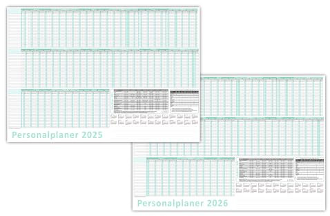 Urlaubsplaner/Personalplaner 2025 + 2026 nass abwischbar mit Folienkaschierung - DIN B2 Format (700 x 500mm) 22 Mitarbeiter Januar bis März Folgejahr mit Schulferien (gerollt!)