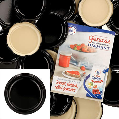 MamboCat TO82 Lot de 50 couvercles à visser pour bocaux en verre, bord rond, pour conservation et conservation de 230 ml, 350 ml, 435 ml Noir
