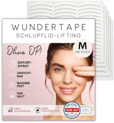 WUNDERTAPE Schlupflider Stripes Schlupflid Tape Streifen zum Augenlid-Lifting ohne OP (wasserfest, unsichtbar,24h halt, eyelid tape) Augenlid stripes unsichtbar (240 M)