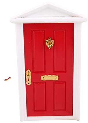 Générique Porte en Bois Miniature pour 1/12 Maison de Miniature avec Clé - Rouge