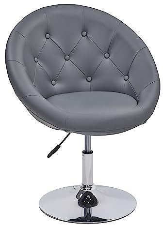 Duhome Loungesessel Höhenverstellbar Kunstleder, Schminktisch Stuhl Drehstuhl Cocktailsessel mit Armlehne für Wohnzimmer Esszimmer Schlafzimmer, Grau